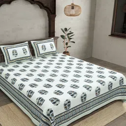 JAIPUR FABRIC Blue & White Floral Printed 180 TC King Bedsheet with 2 Pillow Covers-picture-39