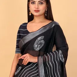 STAVA CREATION Pure Linen Block Print Saree-picture-0