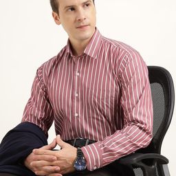 Hancock Men Slim Fit Vertical Striped Spread Collar Pure Cotton Formal Shirt-image-79