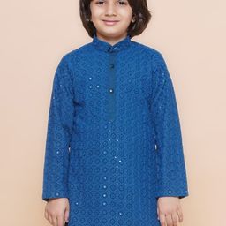 Aj DEZInES Boys Floral Embroidered Band Collar Sequins Straight Kurta-37