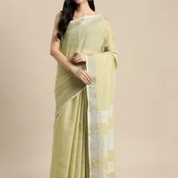 KALINI Solid Woven Design Zari Linen Saree-image-53