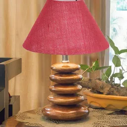 Devansh Pink Textured Wood Triangle Table Lamp-image-86