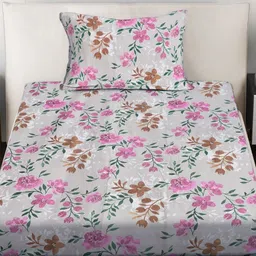 Myntra Elegant Homes Floral 300 TC Cotton Blend Single Bedsheet with 1 Pillow Covers-picture-45