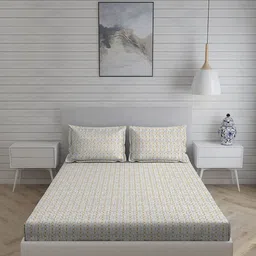 Living scapes by Pantaloons Yellow & White 220TC Cotton King Bedsheet Set 2.74 m x 2.74 m-image-25