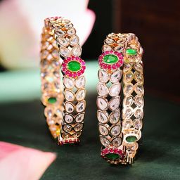 Priyaasi Set Of 2 Gold Plated Stone Studded Bangles-image-1