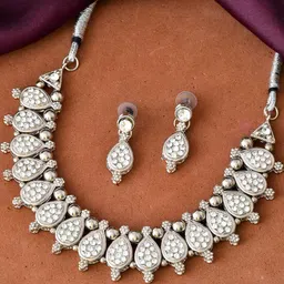 Anouk Silver-Plated Stainless Steel American Diamond Jewellery Set-image-34