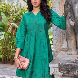 Kesudi Embroidered Silk Above Knee A-Line Dress-image-72