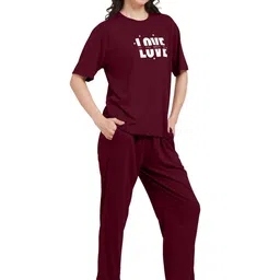 Stem Rope Women Maroon T Shirt & Palazzos Co-ord Set-image-77