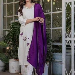 JAPNAAM Women Ethnic Motifs Embroidered Thread Work Kurta with Trousers & With Dupatta-picture-14