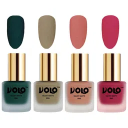 VOLO Set Of 4 Velvet Matte Nail Polish-8 ml-Sand Nude-Dark Green-Light Peach-Passion Pink-19