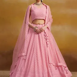 ETHNIC PLUS Embroidered Sequinned Semi-Stitched Georgette Lehenga & Blouse With Dupatta-image-60