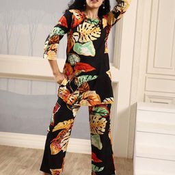 House Of Attire Pure Cotton V-Neck Three Fourth Sleeve Tunic With Trouser Co-Ords-image-87