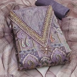 Maroosh Ethnic Motifs Printed Sequinned Organza Unstitched Dress Material-image-26