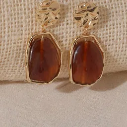 Niska Stainless Steel Gold-Plated Artificial Stones Studded Contemporary Drop Earrings-9