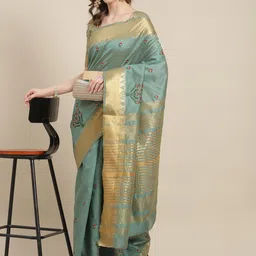 DIVASTRI Woven Design Embroidered Silk Cotton Banarasi Saree-picture-46