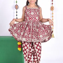 AATYA KIIDS Girls Floral Printed Gotta Patti Pure Cotton Anarkali Kurta with Dhoti Pants-picture-13
