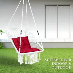 Swingzy White & Red Textured Hammock Swing With Cushion Set image 3