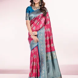 RICH & ROMAN Ethnic Motifs Woven Design Zari Pure Silk Banarasi Saree-picture-27