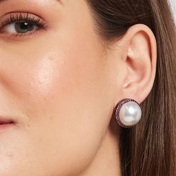 ATIBELLE Silver-Plated Artificial Stones Studded Circular Studs image 5