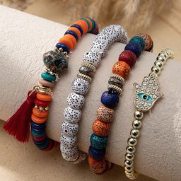 Shining Diva Fashion Set Of 4 Multicoloured Gold-Plated Charm Bracelet image 1