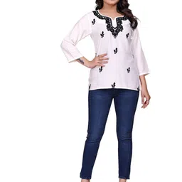 MISS CLOTHING Women Ethnic Motifs Embroidered V-Neck Thread Work Kurti-picture-5