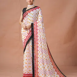 Garden Vareli Polka Dot Printed Pure Georgette Saree with Blouse Piece-12