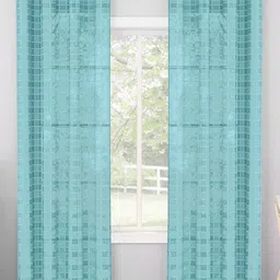 Story@home Blue Set of 2 Geometric Sheer Door Curtain-image-5