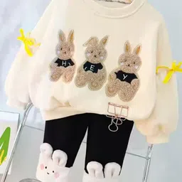 Nihvi Girls Bunny Applique Detail Sweatshirt & Joggers Set-image-70