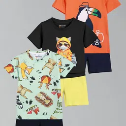 HELLCAT Boys Pack Of 3 Printed Round Neck T-Shirts With Shorts-image-98