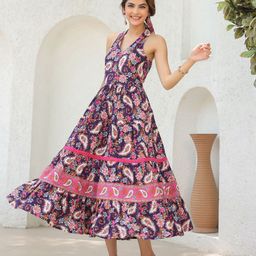 Rain & Rainbow Paisley Printed Pure Cotton Ethnic Midi Dress-image-59