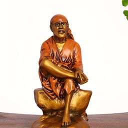 INTERNATIONAL GIFT Gold-Toned And Orange Shirdi Sai Baba Religious Idol Showpiece-image-70