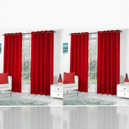 151 cm (5 ft) Polyester Semi Transparent Window Curtain (Pack Of 4) (Plain, Red)-image-24