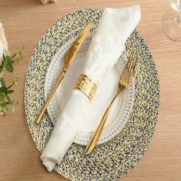 LADLI JEE Beige & Grey Woven Design Heat Resistant Table Placemats-58