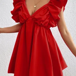 Outzidr Women V-Neck Flutter Sleeves Empire Dress-image-37