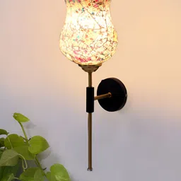 Devansh White & Gold-Toned Printed Metal Traditional Abstract Shaped Shaped Wall Lamp-image-54