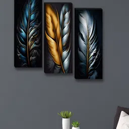 Myntra Elegant Homes Black & Gold-Toned 3 Pieces Wing Floral & Botanical Wooden Wall Art-image-90