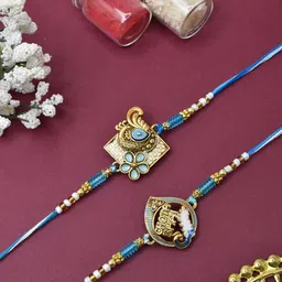 MEIRA JEWELLERY Set Of 2 Peacock Charm Rakhis With Greeting Card & Roli Chawal-image-33