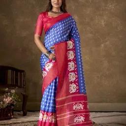 KAYOMMI Floral Zari Pure Cotton Ikat Saree-image-32