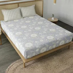 SHIRIN CREATION Grey & White Floral 350 TC King Bedsheet with 2 Pillow Covers-image-28