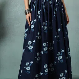 SUNEKH Floral Printed Cotton Flared Maxi Skirt-picture-13