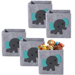 Aura Pack Of 5 Grey &Blue Elephant Design Foldable Storage Box For Clothes-24l-14