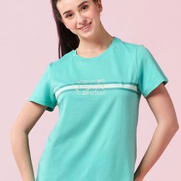 Enamor Striped Crew Neck Stretch High-Low Lounge T-Shirt-image-50
