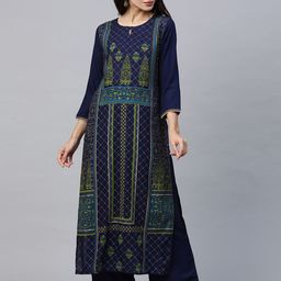 Anouk Ethnic Motifs Printed Keyhole Neck Straight Kurta-picture-4