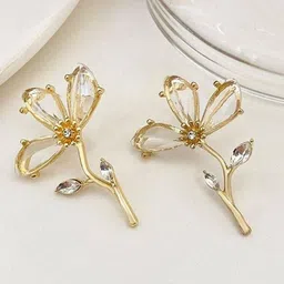 AVANT-GARDE PARIS Gold-Plated Crystals Studded Floral Drop Earrings-image-82