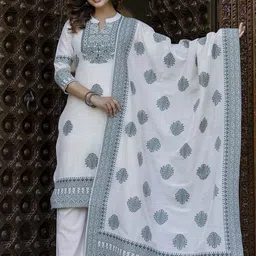 EthniFlair Women Floral Printed Cotton Kurta with Pyjama & Dupatta-picture-30