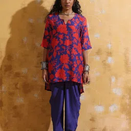 trueBrowns Jaal Printed Muslin Silk Tunic With Dhoti Co-Ords-picture-13