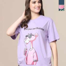 Mast & Harbour Women Pack of 3 Pink Panther Graphic Printed Cotton Oversized T-shirts-image-98