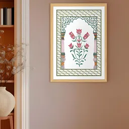 Art Street Green & White Elegant Mughal Floral Wooden Wall Art-20