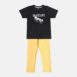 MINI KLUB Boys Typography Printed Pure Cotton T-shirt With Trousers-28