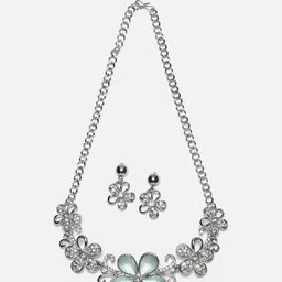 ZENEME Rhodium-Plated American Diamond Studded Floweret Jewellery Set image 2